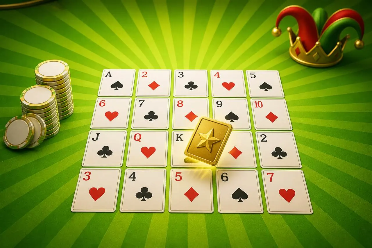Two tables: Deluxe 4×5 cascade with gold crown on the left, generic ace fruit grid on the right, green sunburst only on the left