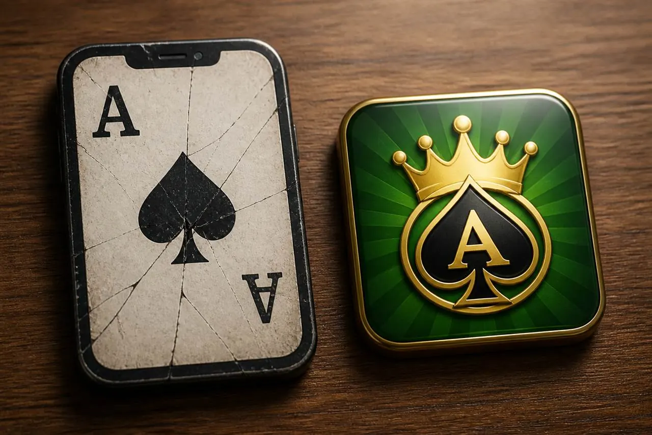 Ten-game counter beside a 4×5 card cascade, three scatter seals on the felt, green sunburst and gold crown at the rail