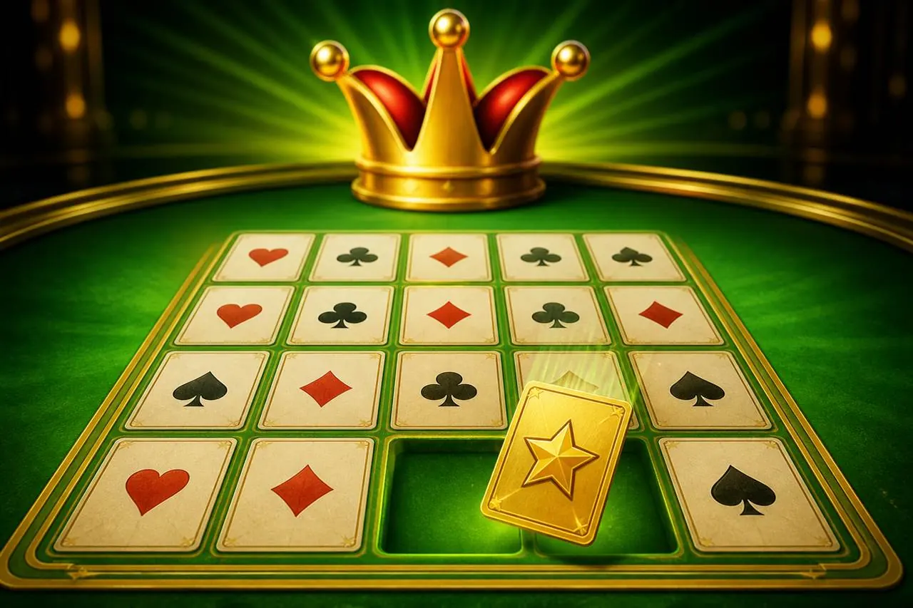 Open 4×5 Super Ace Deluxe grid with practice credit stack, gold star card mid-cascade, green sunburst table, no wallet icon